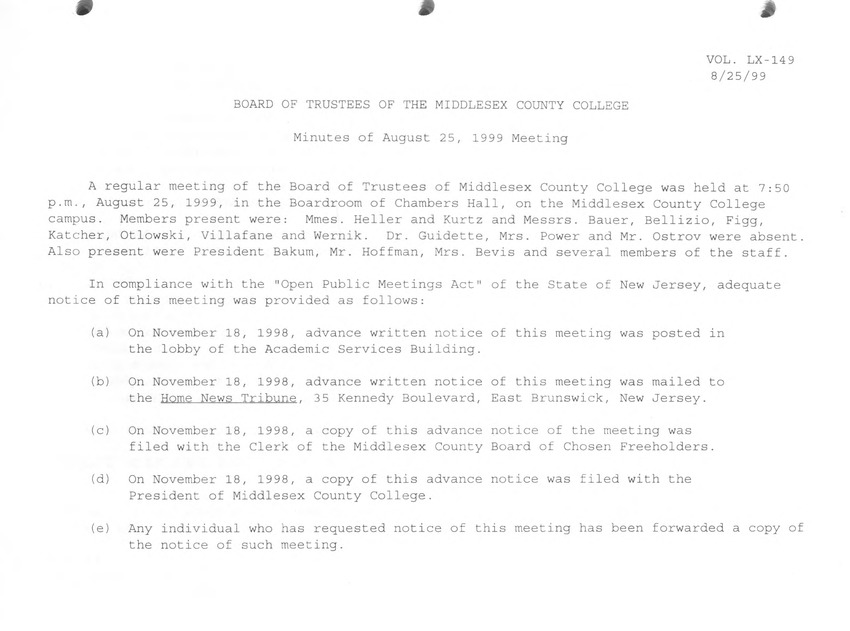 Board of Trustees Meeting Minutes - August 1999 - New Page